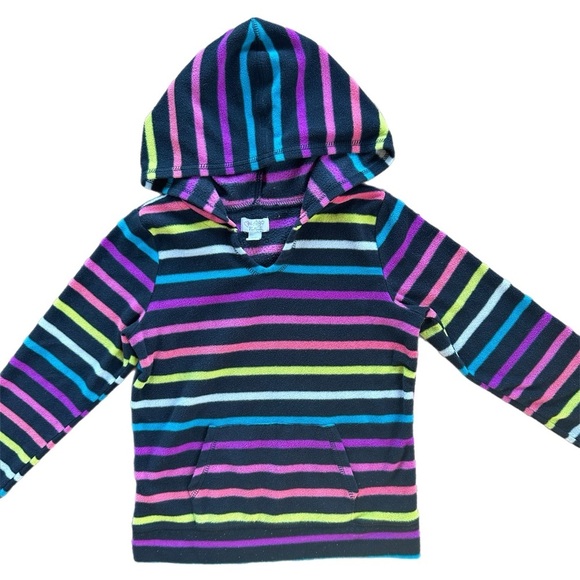 Children’s Place Girls Rainbow Striped Pullover Fleece  Hoodie Size 7-8 - Picture 1 of 4